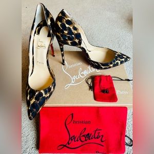 Christian Louboutin Iriza Leopard-Print Satin Red Sole Pumps 100, 40.5 , NIB